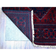Load image into Gallery viewer, 3&#39;x12&#39;8&quot; Deep and Saturated Red with Mix of Navy Blue, Afghan Khamyab with Large Geometric Medallions Design, Velvety Wool Hand Knotted, Runner Oriental Rug FWR430950