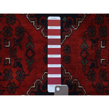 Load image into Gallery viewer, 3&#39;x12&#39;8&quot; Deep and Saturated Red with Mix of Navy Blue, Afghan Khamyab with Large Geometric Medallions Design, Velvety Wool Hand Knotted, Runner Oriental Rug FWR430950