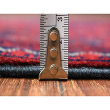Load image into Gallery viewer, 3&#39;x12&#39;8&quot; Deep and Saturated Red with Mix of Navy Blue, Afghan Khamyab with Large Geometric Medallions Design, Velvety Wool Hand Knotted, Runner Oriental Rug FWR430950
