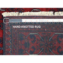 Load image into Gallery viewer, 3&#39;x12&#39;8&quot; Deep and Saturated Red with Mix of Navy Blue, Afghan Khamyab with Large Geometric Medallions Design, Velvety Wool Hand Knotted, Runner Oriental Rug FWR430950