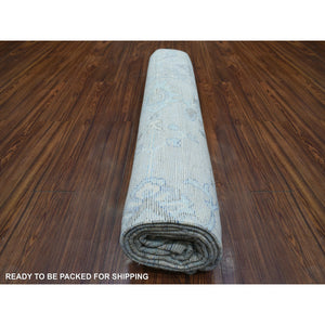 8'1"x10'4" Silver Gray Angora Oushak All Over Motifs Natural Dyes, Afghan Wool Hand Knotted Oriental Rug FWR431034