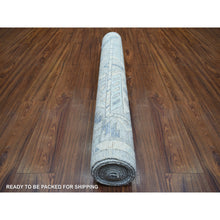 Load image into Gallery viewer, 4&#39;x10&#39; Light Gray, Soft Wool Hand Knotted, Anatolian Village Inspired Geometric Medallion Design With Animal Figurines Natural Dyes, Wide Runner Oriental Rug FWR431226