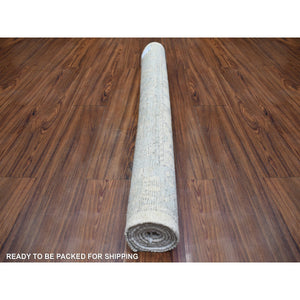 4'1"x6'1" Ivory Angora Oushak Soft Colors With Leaf Design Hand Knotted Natural Dyes, Afghan Wool Oriental Rug FWR431250