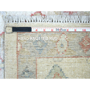 4'2"x5'7" Misty Gray, Hand Knotted, Afghan Angora Oushak with Colorful Leaf Design, Vegetable Dyes, 100% Wool, Oriental Rug FWR124590