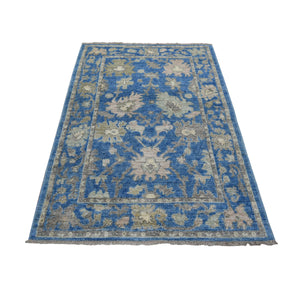 4'x6" Denim Blue Angora Oushak Bold Colors With Leaf Design Natural Dyes, Afghan Wool Hand Knotted Oriental Rug FWR431268