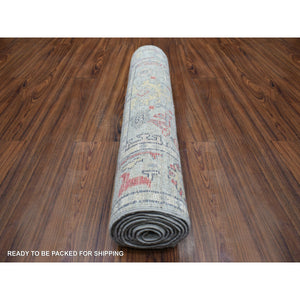 2'7"x9'5" Light Gray All Over Design Angora Oushak Natural Dyes, Afghan Wool Hand Knotted Runner Oriental Rug FWR431310