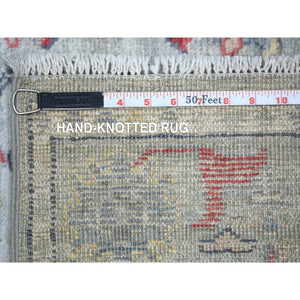 2'7"x9'5" Light Gray All Over Design Angora Oushak Natural Dyes, Afghan Wool Hand Knotted Runner Oriental Rug FWR431310