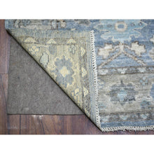 Load image into Gallery viewer, 3&#39;x9&#39;9&quot; Light Blue Angora Oushak Leaf Design Natural Dyes, Afghan Wool Hand Knotted Runner Oriental Rug FWR431340