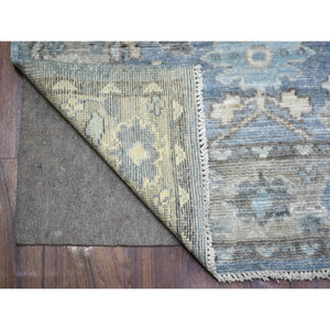 3'x9'9" Light Blue Angora Oushak Leaf Design Natural Dyes, Afghan Wool Hand Knotted Runner Oriental Rug FWR431340