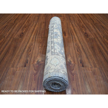 Load image into Gallery viewer, 3&#39;x9&#39;9&quot; Light Blue Angora Oushak Leaf Design Natural Dyes, Afghan Wool Hand Knotted Runner Oriental Rug FWR431340