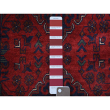 Load image into Gallery viewer, 2&#39;10&quot;x12&#39;6&quot; Deep and Saturated Red with Touches of Navy Blue, Soft and Shiny Wool Hand Knotted, Afghan Khamyab with Large Tribal Medallions Design, Runner Oriental Rug FWR431382