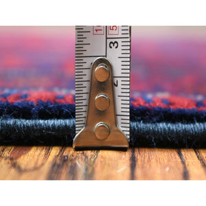2'10"x12'6" Deep and Saturated Red with Touches of Navy Blue, Soft and Shiny Wool Hand Knotted, Afghan Khamyab with Large Tribal Medallions Design, Runner Oriental Rug FWR431382