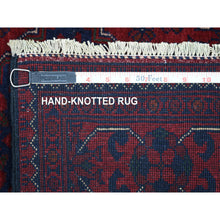 Load image into Gallery viewer, 2&#39;10&quot;x12&#39;6&quot; Deep and Saturated Red with Touches of Navy Blue, Soft and Shiny Wool Hand Knotted, Afghan Khamyab with Large Tribal Medallions Design, Runner Oriental Rug FWR431382