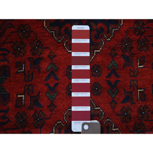 3'x9'7" Deep And Saturated Red Tribal Design Velvety Wool, Afghan Khamyab Hand Knotted Runner Oriental Rug FWR431406