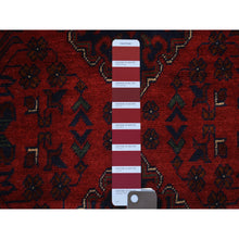 Load image into Gallery viewer, 3&#39;x9&#39;7&quot; Deep And Saturated Red Tribal Design Velvety Wool, Afghan Khamyab Hand Knotted Runner Oriental Rug FWR431406