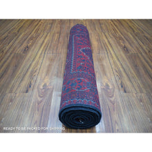 Load image into Gallery viewer, 3&#39;x9&#39;7&quot; Deep And Saturated Red Tribal Design Velvety Wool, Afghan Khamyab Hand Knotted Runner Oriental Rug FWR431406