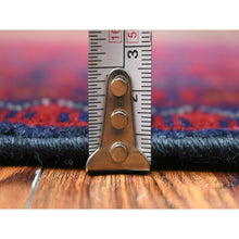Load image into Gallery viewer, 3&#39;x9&#39;7&quot; Deep And Saturated Red Tribal Design Velvety Wool, Afghan Khamyab Hand Knotted Runner Oriental Rug FWR431406