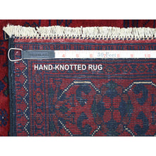 Load image into Gallery viewer, 3&#39;x9&#39;7&quot; Deep And Saturated Red Tribal Design Velvety Wool, Afghan Khamyab Hand Knotted Runner Oriental Rug FWR431406