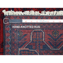 Load image into Gallery viewer, 2&#39;10&quot;x9&#39;4&quot; Deep And Saturated Red With Geometric Design Hand Knotted Afghan Khamyab, Velvety Wool Runner Oriental Rug FWR431418