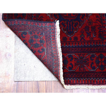 Load image into Gallery viewer, 2&#39;9&quot;x9&#39;7&quot; Deep And Saturated Red Tribal Design Velvety Wool, Afghan Khamyab Hand Knotted Runner Oriental Rug FWR431424