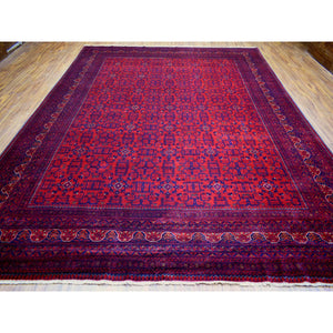 10'x12'10" Deep And Saturated Red Hand Knotted, Pure Wool Afghan Khamyab, Geometric Medallions Design Oriental Rug FWR431490