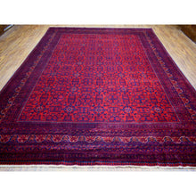 Load image into Gallery viewer, 10&#39;x12&#39;10&quot; Deep And Saturated Red Hand Knotted, Pure Wool Afghan Khamyab, Geometric Medallions Design Oriental Rug FWR431490