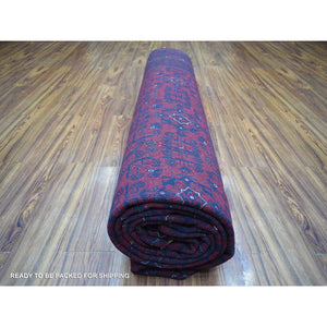 10'x12'10" Deep And Saturated Red Hand Knotted, Pure Wool Afghan Khamyab, Geometric Medallions Design Oriental Rug FWR431490