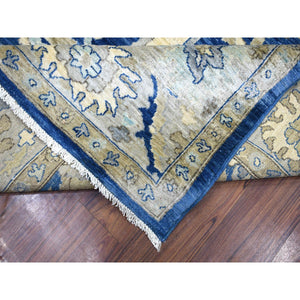 8'10"x12'4" Denim Blue, Soft Wool Hand Knotted, Fine Peshawar With All Over Flower Design Densely Woven, Oriental Rug FWR431640