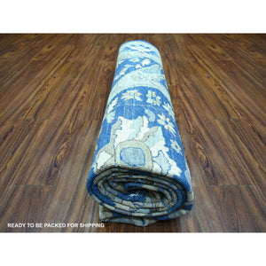8'10"x12'4" Denim Blue, Soft Wool Hand Knotted, Fine Peshawar With All Over Flower Design Densely Woven, Oriental Rug FWR431640