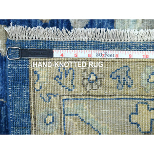 8'10"x12'4" Denim Blue, Soft Wool Hand Knotted, Fine Peshawar With All Over Flower Design Densely Woven, Oriental Rug FWR431640