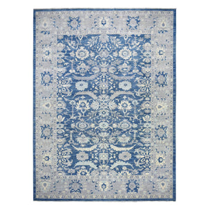 10'2"x13'6" Denim Blue, Afghan Wool Hand Knotted, Fine Peshawar with All Over Heriz Design Densely Woven, Oriental Rug FWR431676