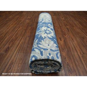 10'2"x13'6" Denim Blue, Afghan Wool Hand Knotted, Fine Peshawar with All Over Heriz Design Densely Woven, Oriental Rug FWR431676
