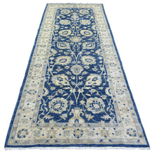 Load image into Gallery viewer, 4&#39;x10&#39;3&quot; Denim Blue, Hand Knotted Fine Peshawar with Floral Motifs, Densely Woven Organic Wool, Wide Runner Oriental Rug FWR431700