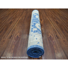 Load image into Gallery viewer, 4&#39;x10&#39;3&quot; Denim Blue, Hand Knotted Fine Peshawar With Floral Motifs, Densely Woven Organic Wool, Wide Runner Oriental Rug FWR431700