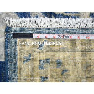 4'x10'3" Gray, Zigzag with Graph Design, Pure Silk and Textured Wool, Hand Knotted Wide Runner Oriental Rug FWR480528