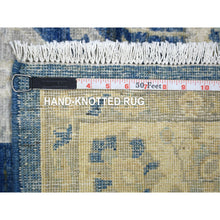 Load image into Gallery viewer, 4&#39;x10&#39;3&quot; Denim Blue, Hand Knotted Fine Peshawar With Floral Motifs, Densely Woven Organic Wool, Wide Runner Oriental Rug FWR431700