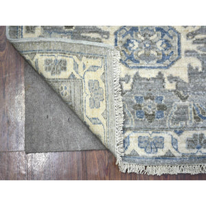 2'6"x9'9" Light Gray, Pure Wool Hand Knotted, Fine Peshawar With Karajeh Design Densely Woven, Runner Oriental Rug FWR431712