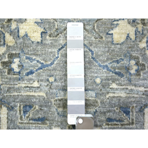 2'6"x9'9" Light Gray, Pure Wool Hand Knotted, Fine Peshawar With Karajeh Design Densely Woven, Runner Oriental Rug FWR431712