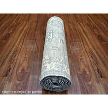 Load image into Gallery viewer, 2&#39;6&quot;x9&#39;9&quot; Light Gray, Pure Wool Hand Knotted, Fine Peshawar With Karajeh Design Densely Woven, Runner Oriental Rug FWR431712