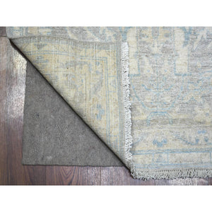 3'x5' Gray Erased Design Wool And Silk Runner Hand Knotted Oriental Rug FWR350778
