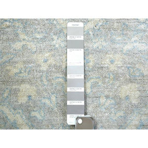 3'x5' Gray Erased Design Wool And Silk Runner Hand Knotted Oriental Rug FWR350778
