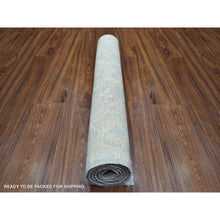 Load image into Gallery viewer, 3&#39;x5&#39; Gray Erased Design Wool And Silk Runner Hand Knotted Oriental Rug FWR350778