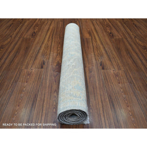 3'x5' Gray Erased Design Wool And Silk Runner Hand Knotted Oriental Rug FWR350778