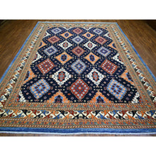 Load image into Gallery viewer, 9&#39;2&quot;x11&#39;10&quot; Navy Blue, Afghan Ersari With Large Elements, Natural Dyes Dense Weave Soft Wool Hand Knotted, Oriental Rug FWR431940