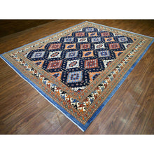 Load image into Gallery viewer, 9&#39;2&quot;x11&#39;10&quot; Navy Blue, Afghan Ersari With Large Elements, Natural Dyes Dense Weave Soft Wool Hand Knotted, Oriental Rug FWR431940