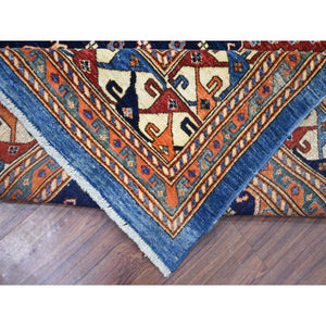 9'2"x11'10" Navy Blue, Afghan Ersari With Large Elements, Natural Dyes Dense Weave Soft Wool Hand Knotted, Oriental Rug FWR431940
