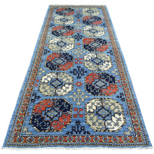 Load image into Gallery viewer, 4&#39;6&quot;x10&#39; Blue, Dense Weave Soft Wool Hand Knotted, Afghan Ersari with Elephant Feet Design Natural Dyes, Wide Runner Oriental Rug FWR431952