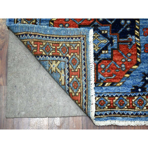 4'6"x10' Blue, Dense Weave Soft Wool Hand Knotted, Afghan Ersari with Elephant Feet Design Natural Dyes, Wide Runner Oriental Rug FWR431952