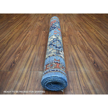 Load image into Gallery viewer, 4&#39;6&quot;x10&#39; Blue, Dense Weave Soft Wool Hand Knotted, Afghan Ersari with Elephant Feet Design Natural Dyes, Wide Runner Oriental Rug FWR431952