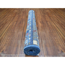 Load image into Gallery viewer, 4&#39;1&quot;x9&#39;10&quot; Denim Blue, Hand Knotted Afghan Ersari With Prayer Design, Natural Dyes Dense Weave Soft Wool, Wide Runner Oriental Rug FWR431964